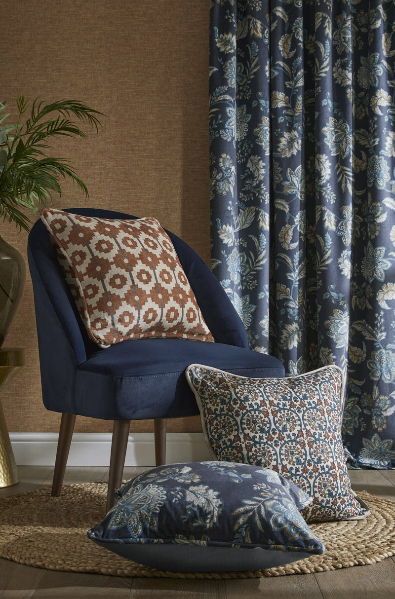 100080EHFR Kashmir Jacobean Navy/Teal Heritage Tales Fabric by Esselle Home