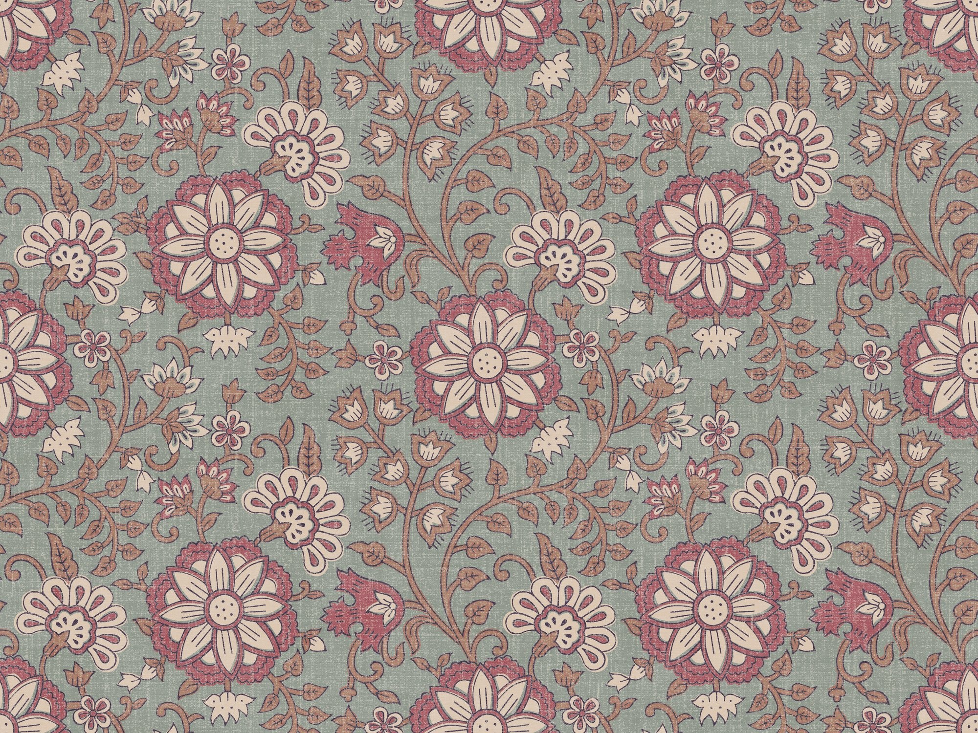 100082EHFR Lucien Trail Spice/Pink/Green Heritage Tales Fabric by Esselle Home