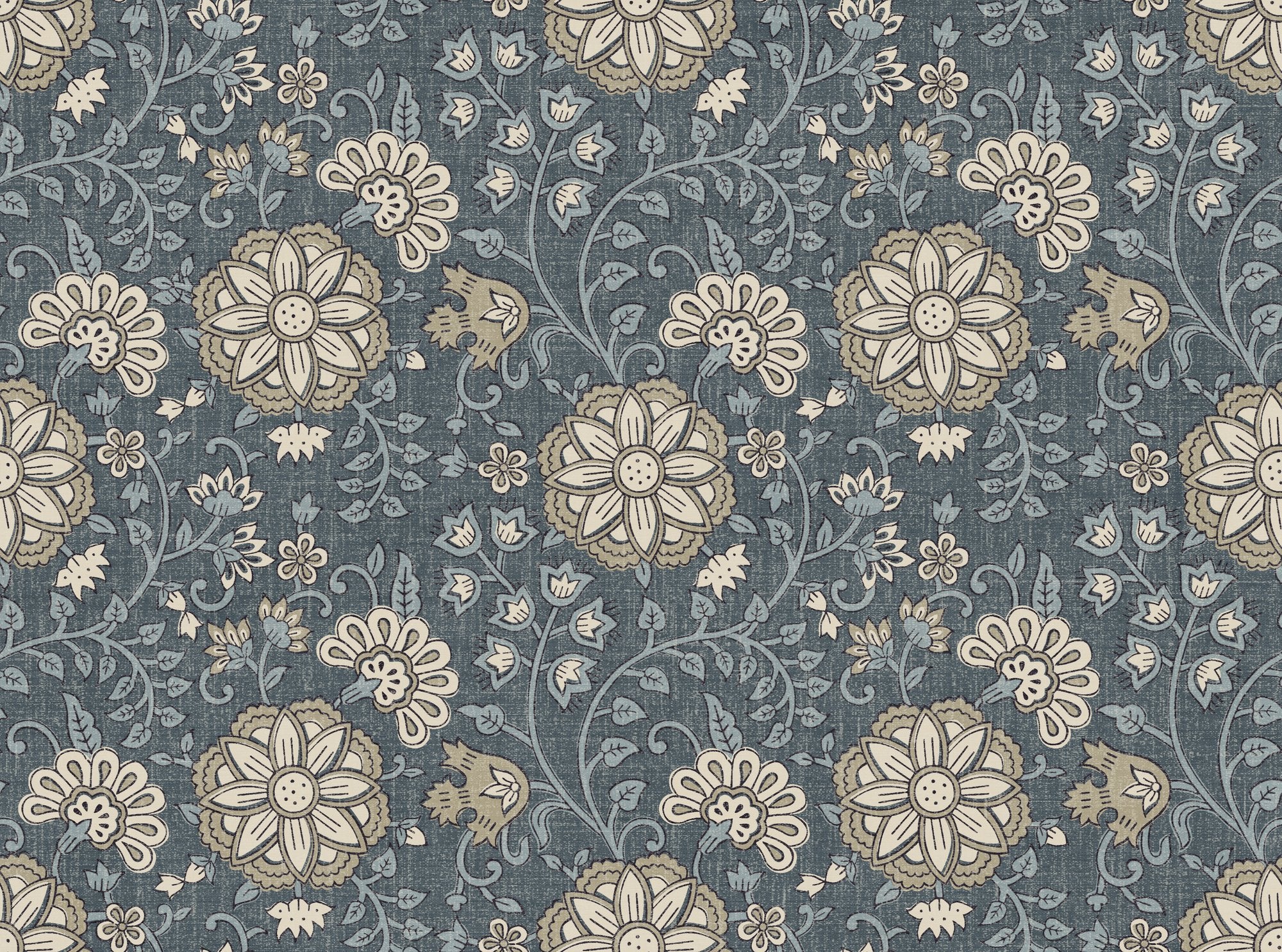 100083EHFR Lucien Trail Taupe/Navy Heritage Tales Fabric by Esselle Home