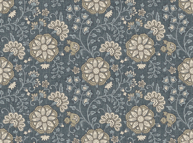 100083EHFR Lucien Trail Taupe/Navy Heritage Tales Fabric by Esselle Home