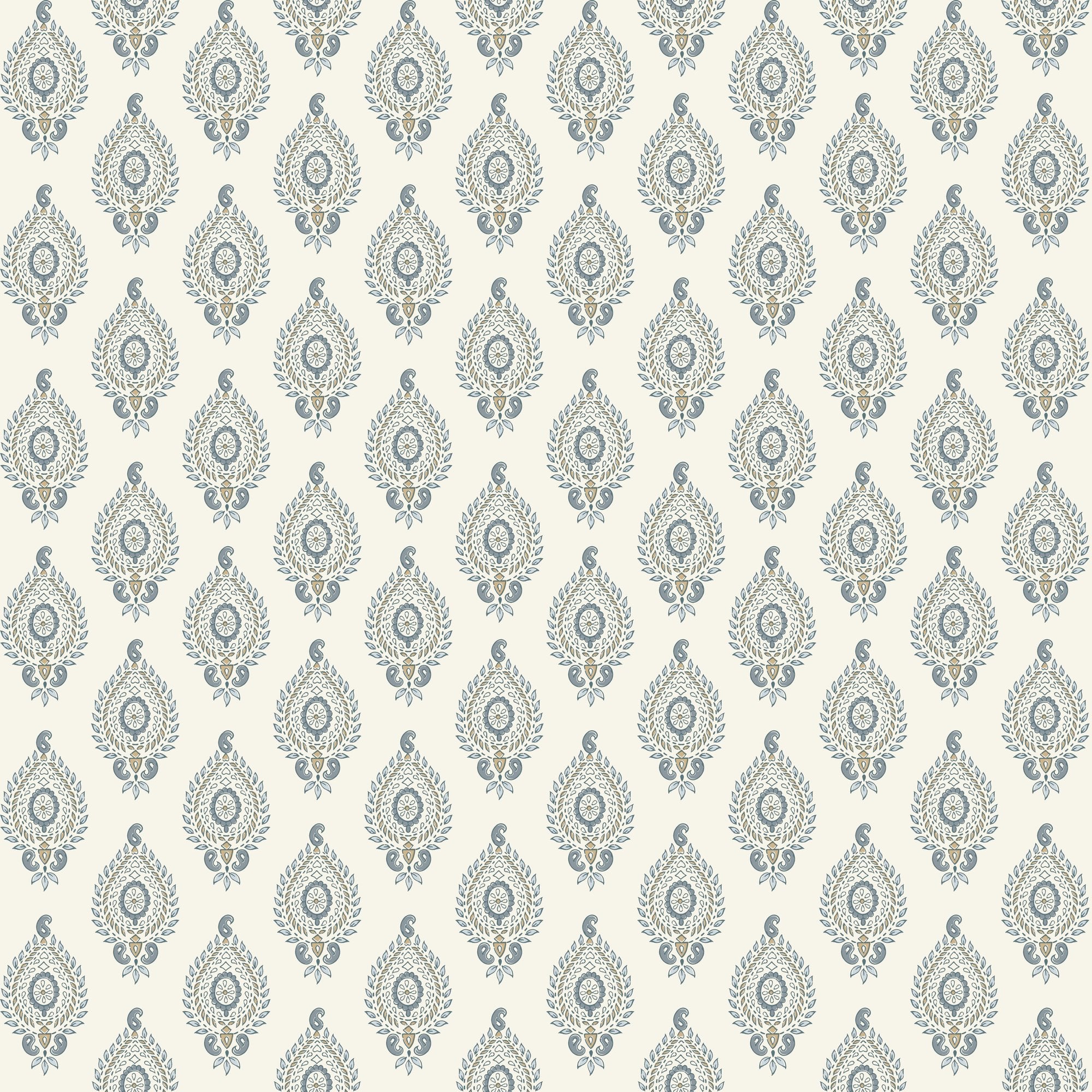 100084EHFR Naya Motif Blue/Taupe Heritage Tales Fabric by Esselle Home