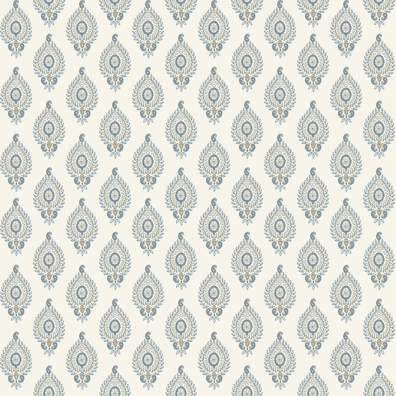 100084EHFR Naya Motif Blue/Taupe Heritage Tales Fabric by Esselle Home