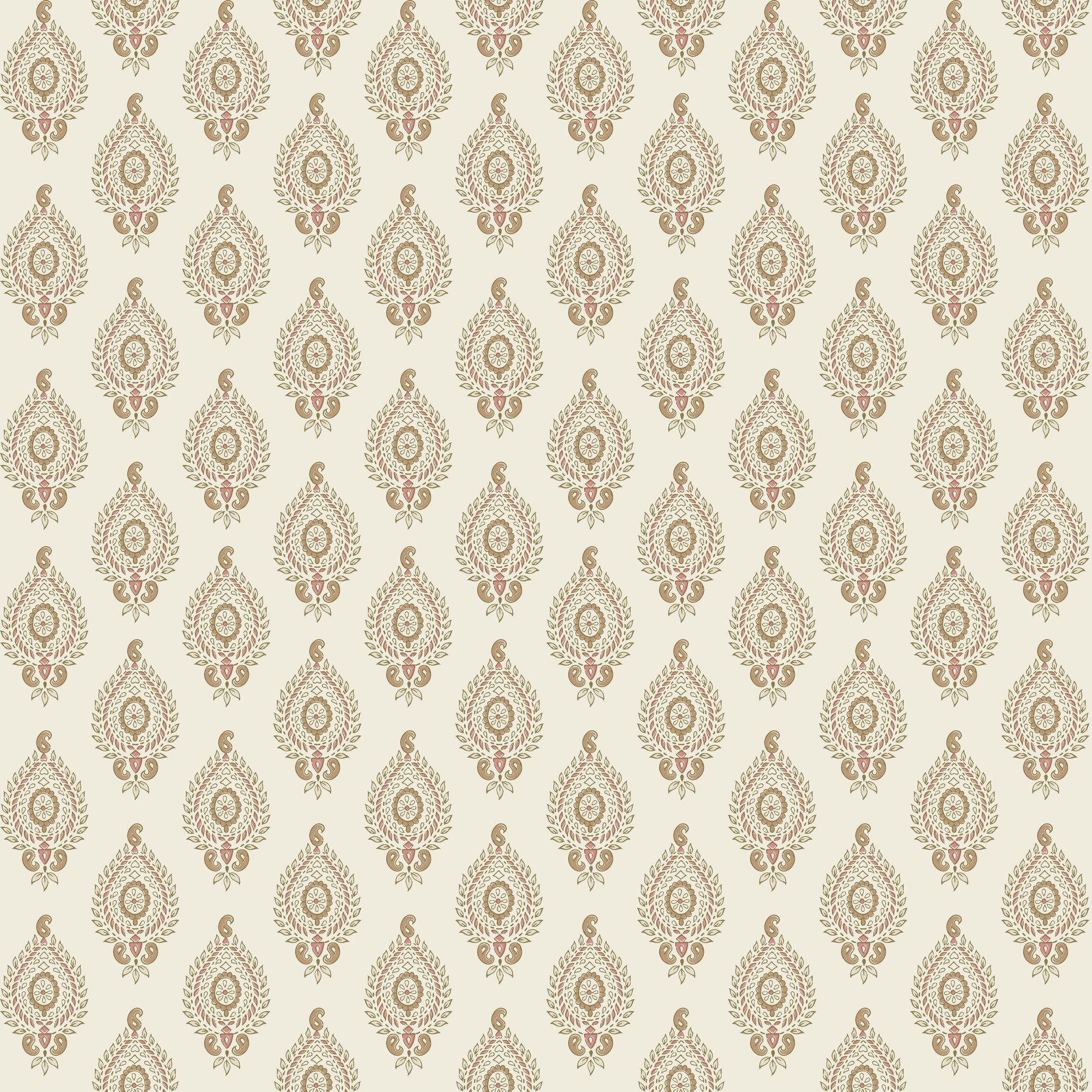 100085EHFR Naya Motif Neutral/Rose Heritage Tales Fabric by Esselle Home