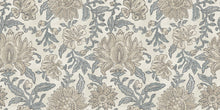 100129EHFR Nima Floral Taupe/Soft Blue Heritage Tales Fabric by Esselle Home