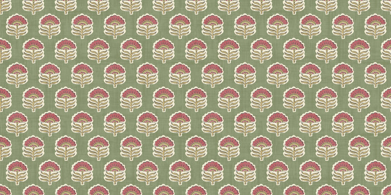 100132EHFR Wallington Floral Moss/Raspberry Heritage Tales Fabric by Esselle Home