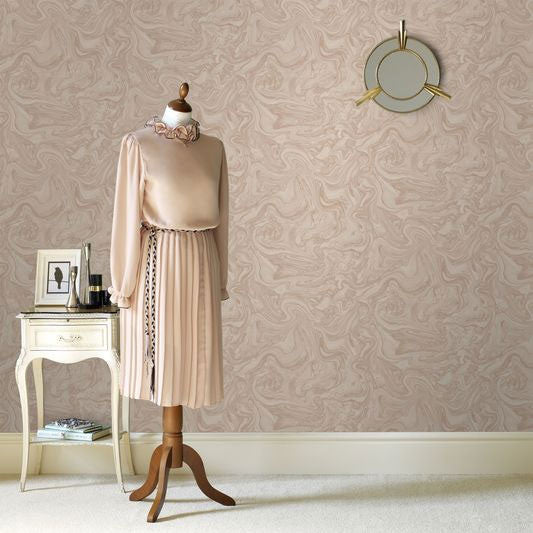 100537 Marbled Pebble & Rose Gold Wallpaper By Graham & Brown