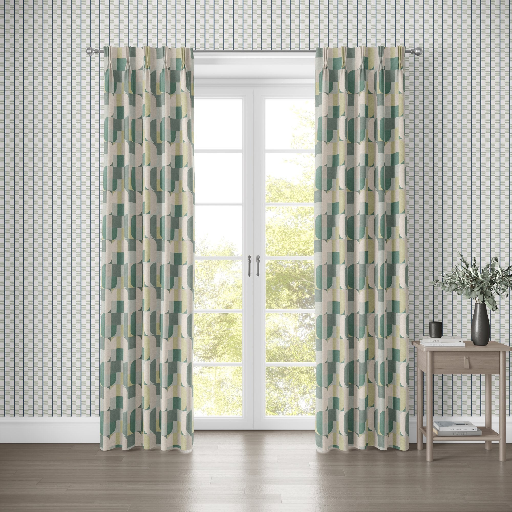 100645EH Atton Green / Natural A La Mode Fabric by Esselle Home