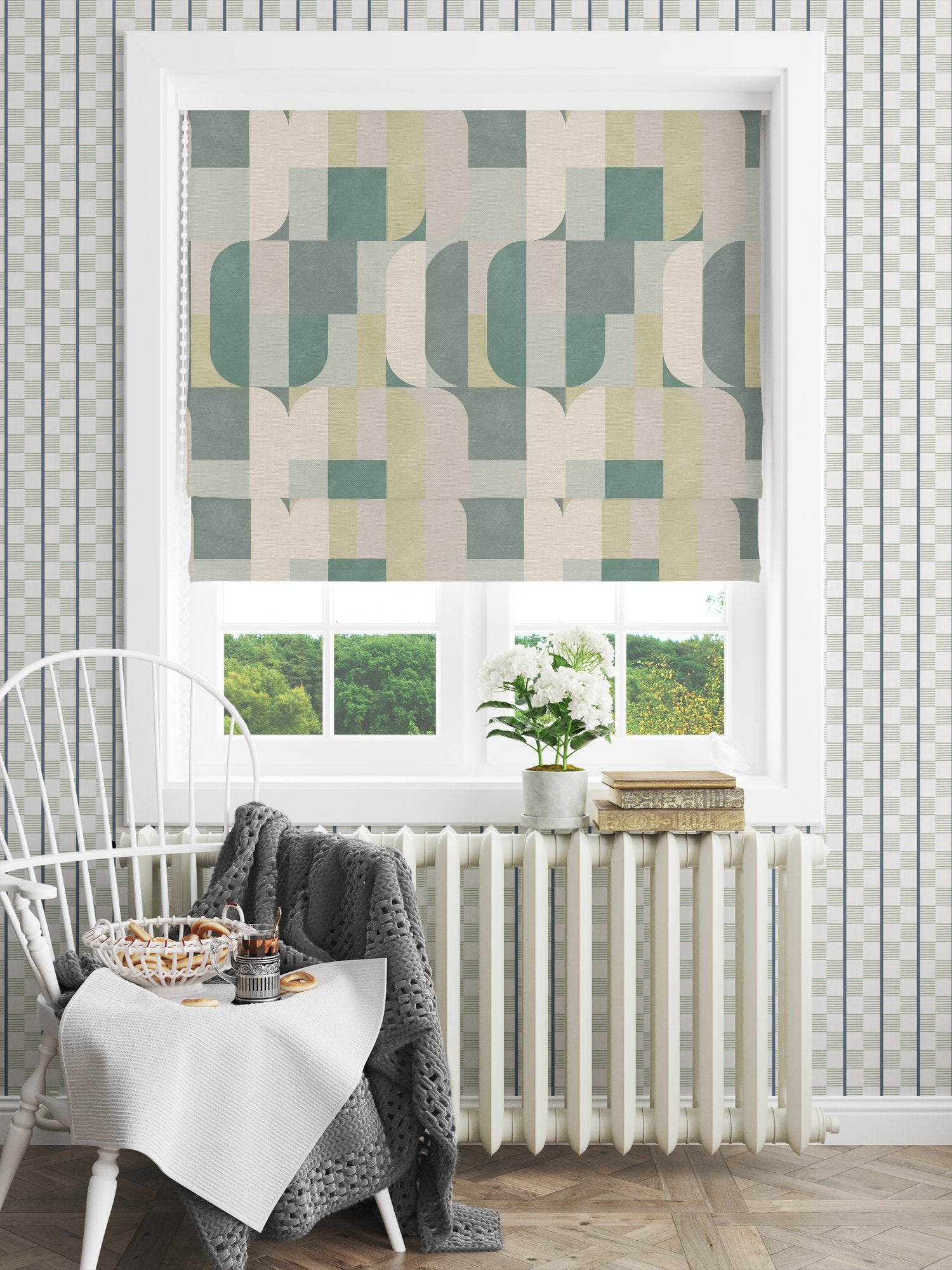 100645EH Atton Green / Natural A La Mode Fabric by Esselle Home