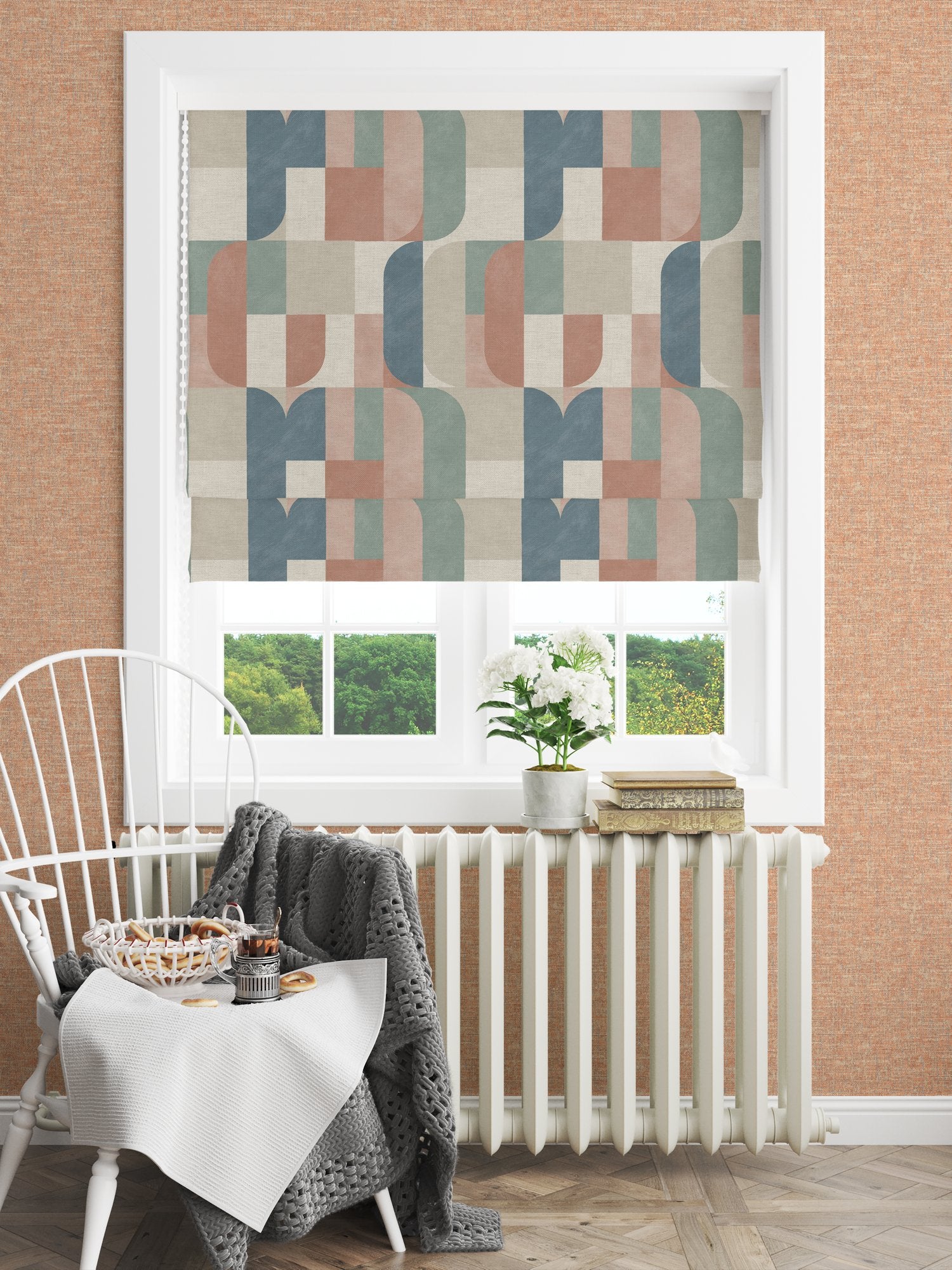 100646EH Atton Salmon / Teal A La Mode Fabric by Esselle Home