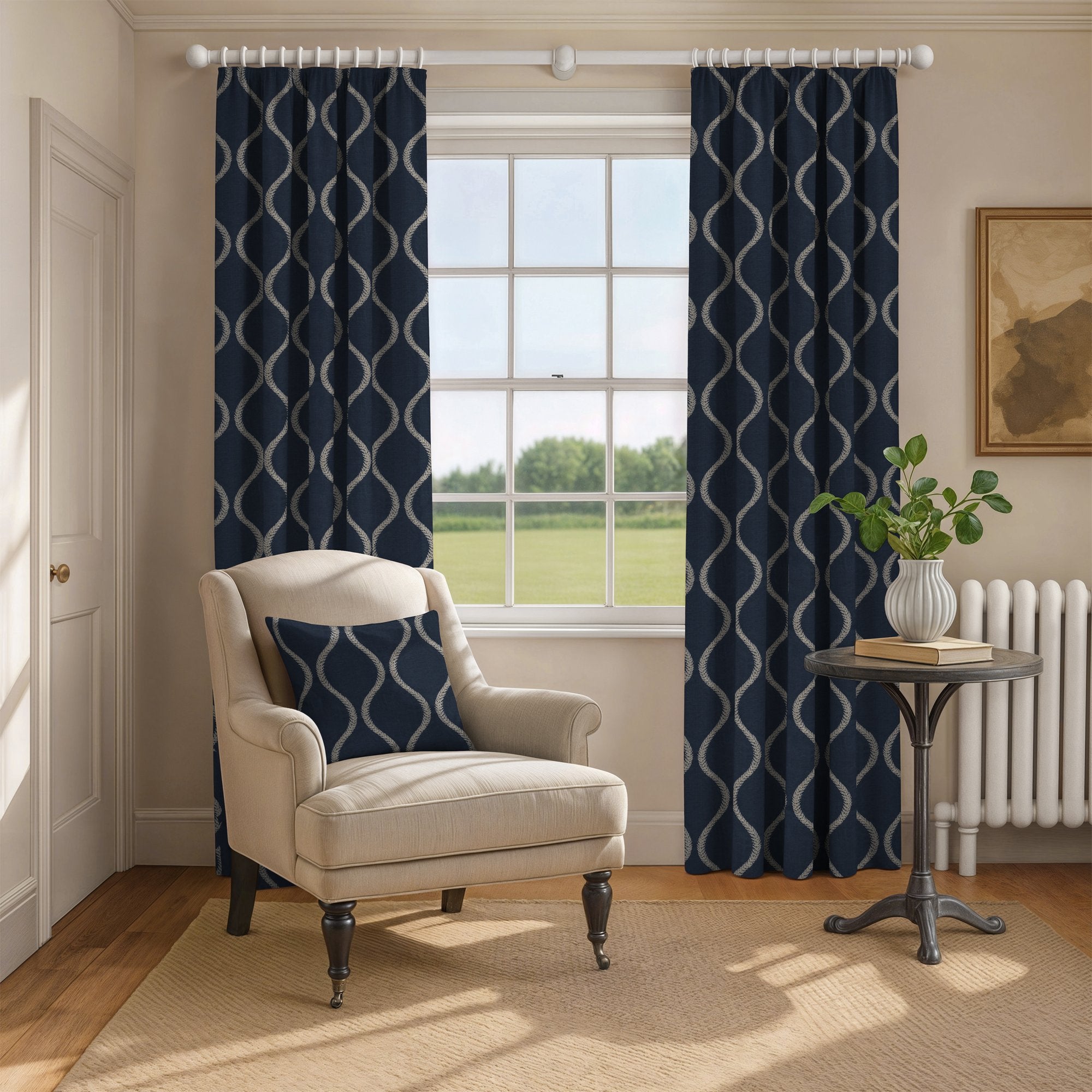 100907BH Walmer Navy Belfield Fabric by Belfield Home