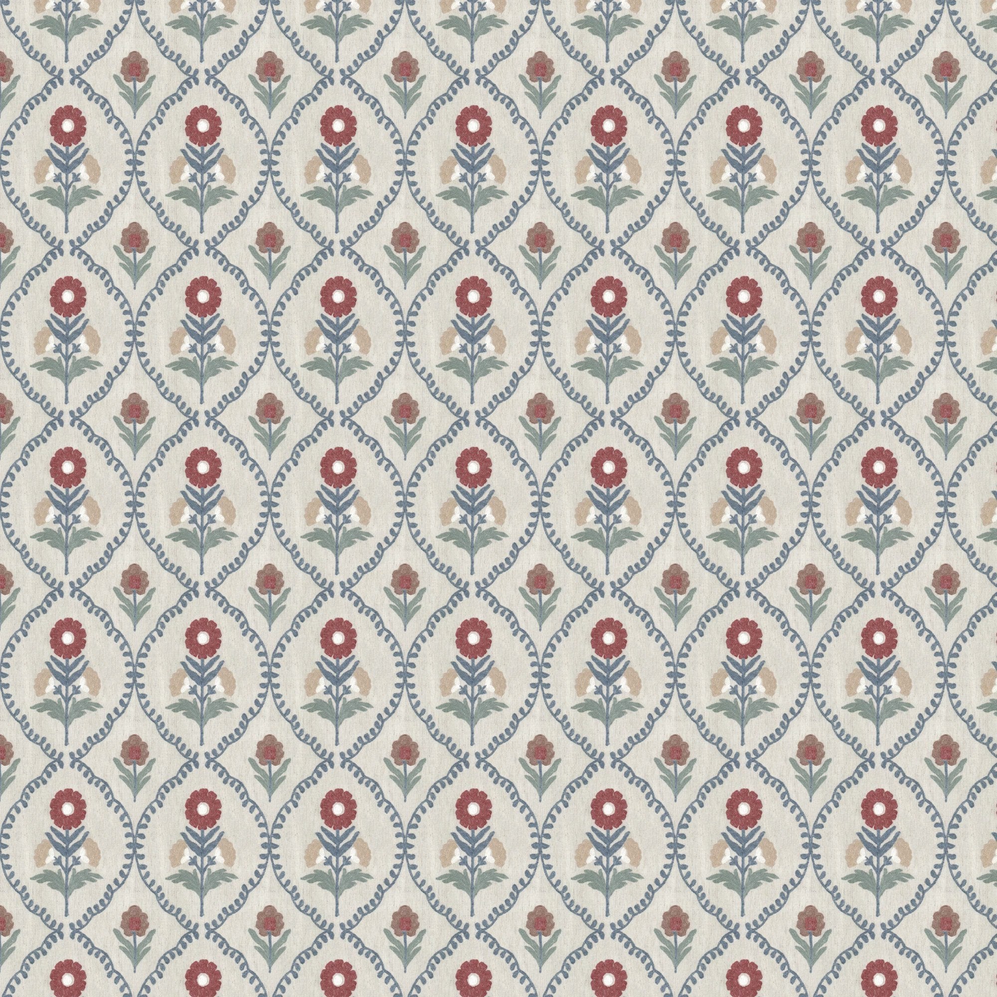100910BH Milford Blue/Burgundy Belfield Fabric by Belfield Home