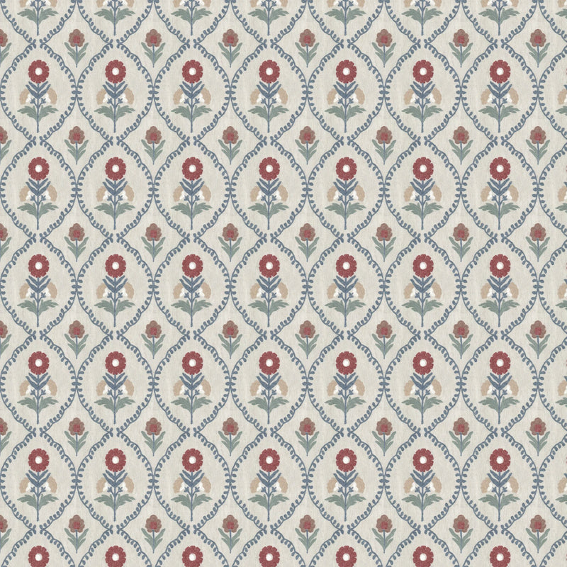 100910BH Milford Blue/Burgundy Belfield Fabric by Belfield Home