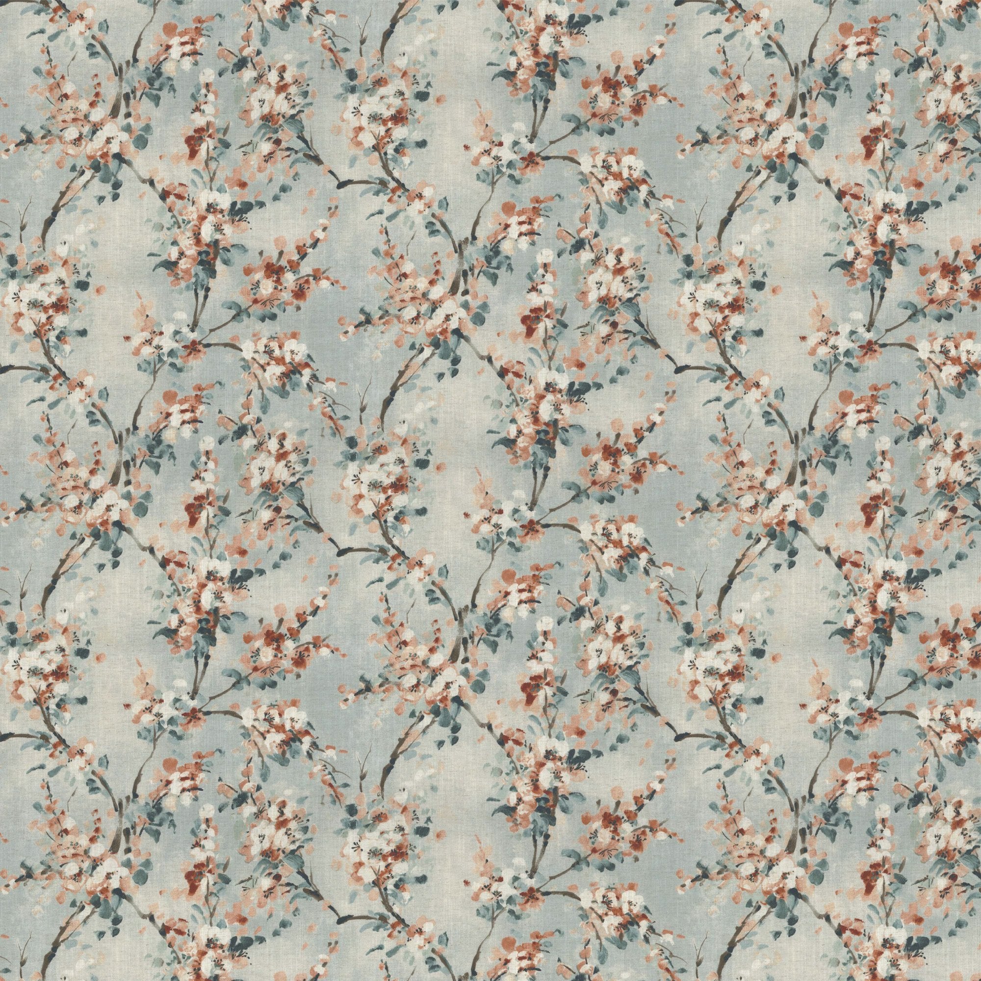100945BH Thorpe Sky/Coral Belfield Fabric by Belfield Home