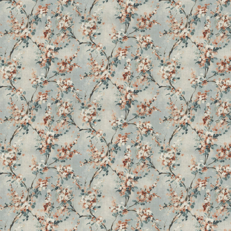100945BH Thorpe Sky/Coral Belfield Fabric by Belfield Home