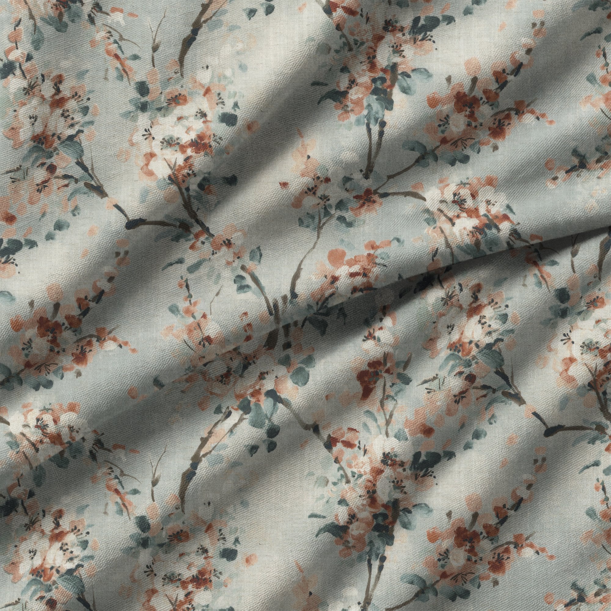 100945BH Thorpe Sky/Coral Belfield Fabric by Belfield Home