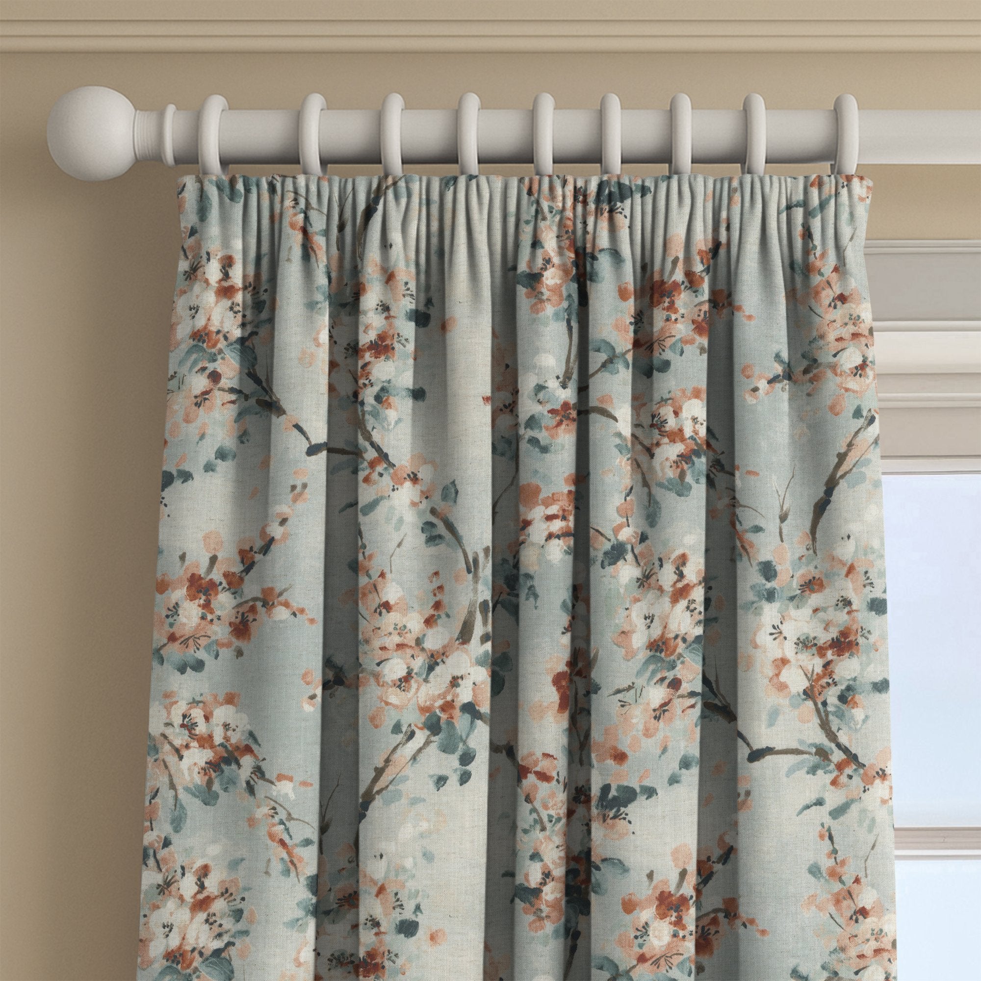 100945BH Thorpe Sky/Coral Belfield Fabric by Belfield Home
