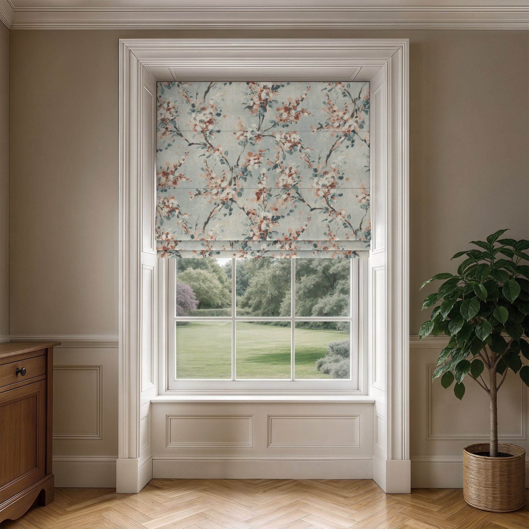 100945BH Thorpe Sky/Coral Belfield Fabric by Belfield Home