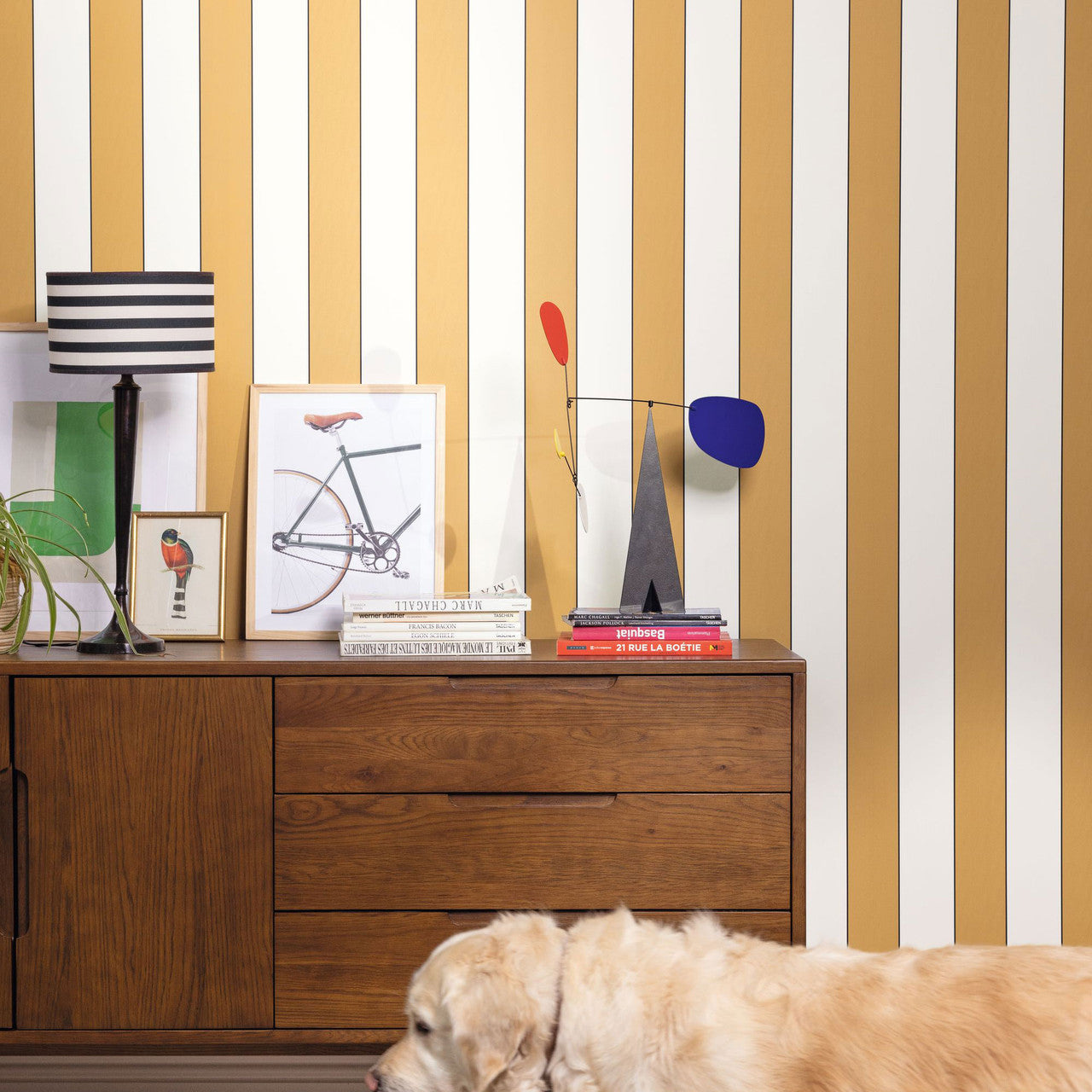 101072124 Moonlight Golden Lines Basics Moutarde Wallpaper By Caselio