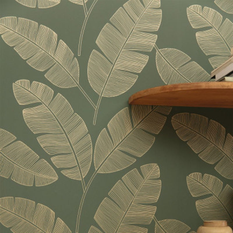 101107142 Moonlight Banana Tree Green & Co Vert Kaki Wallpaper By Caselio