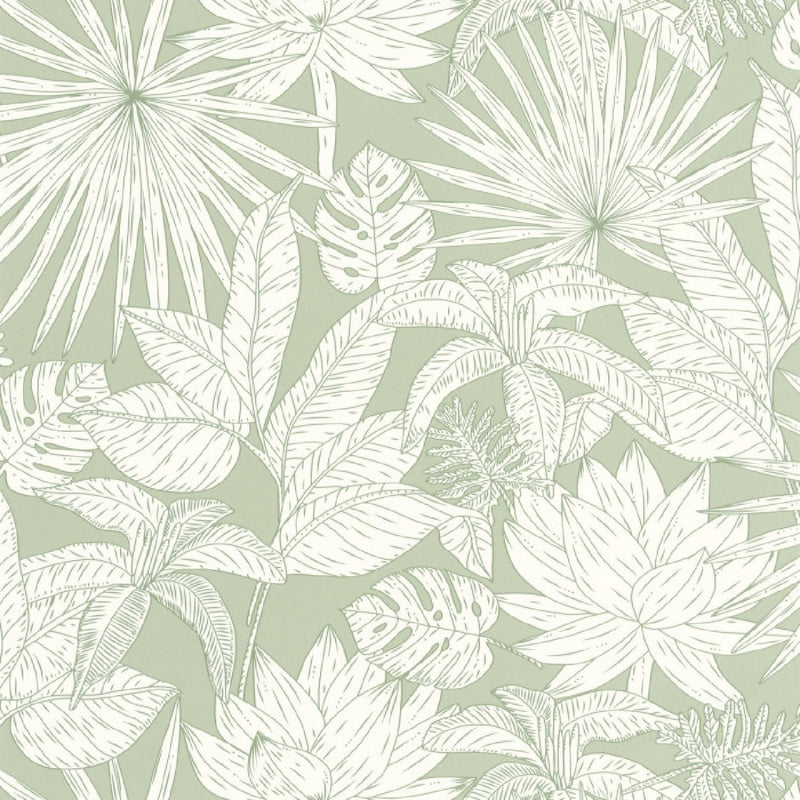 101437041 Odyssee Hawai Green & Co Vert D'Eau Wallpaper By Caselio