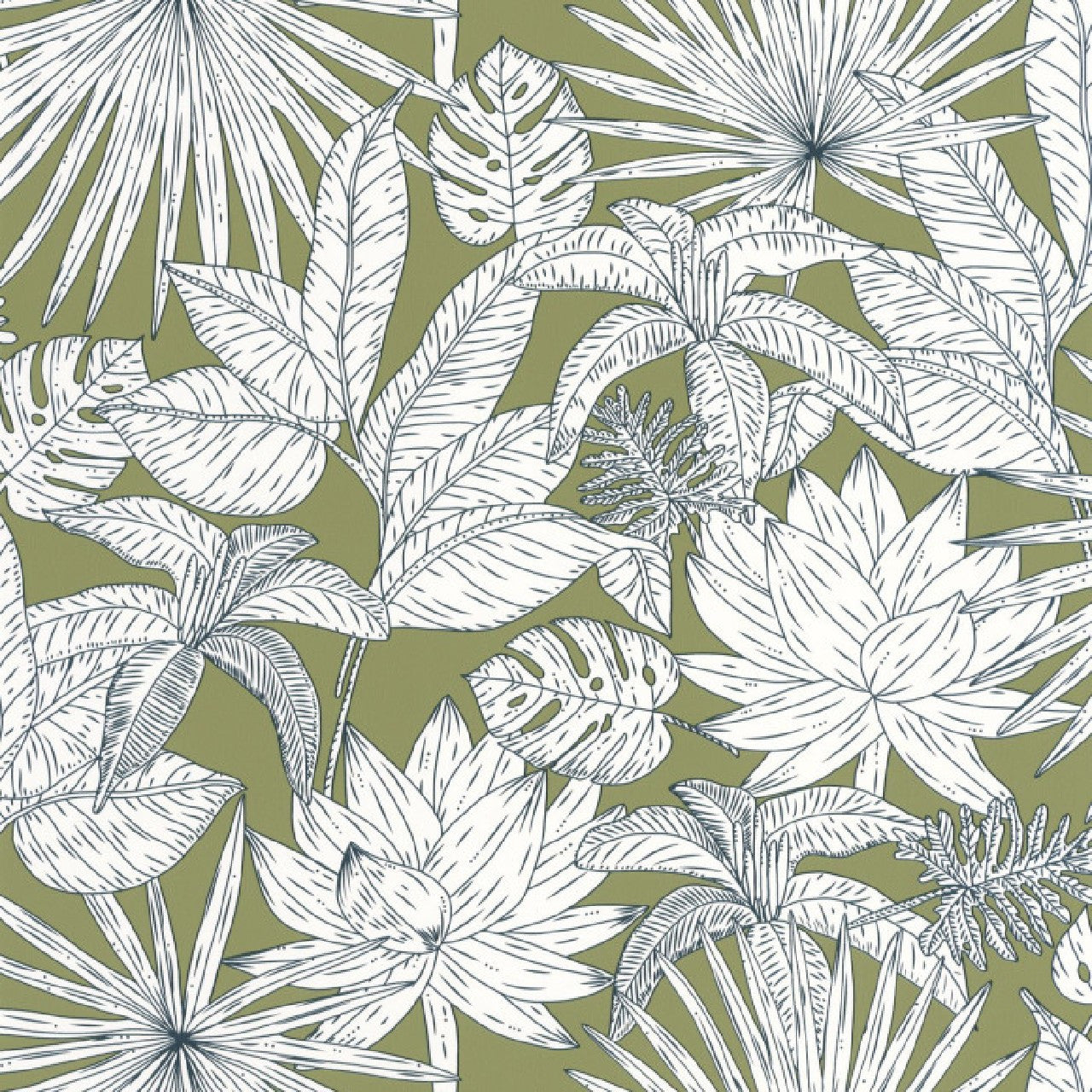 101437167 Odyssee Hawai Green & Co Vert Kaki Wallpaper By Caselio