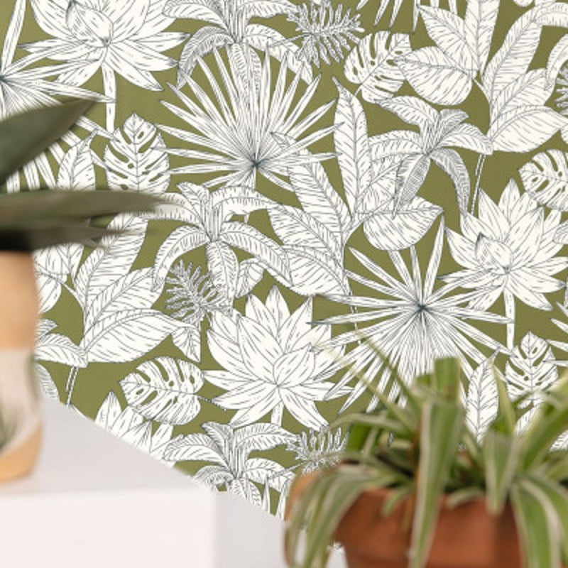 101437299 Odyssee Hawai Green & Co Vert Anglais Wallpaper By Caselio