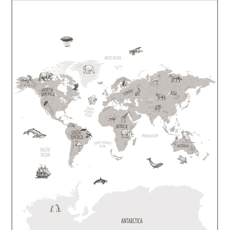 102039918 Panoramique World Map Noir/ Blanc Mural by Caselio