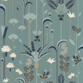 Ephemeral Bleu Petrole and Dore Labyrinth Wallpaper by Caselio