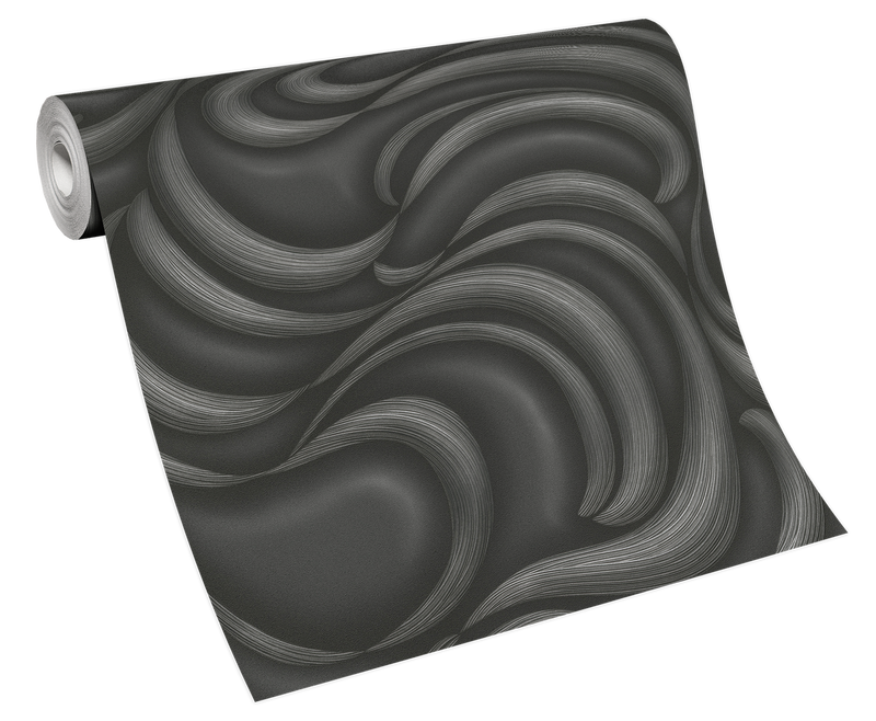 10220-15 Waves Charcoal Metallic Fashion for Walls 2 Wallpaper By Erismann