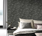 10220-15 Waves Charcoal Metallic Fashion for Walls 2 Wallpaper By Erismann