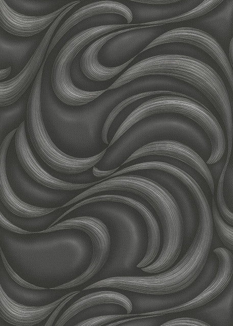 10220-15 Waves Charcoal Metallic Fashion for Walls 2 Wallpaper By Erismann