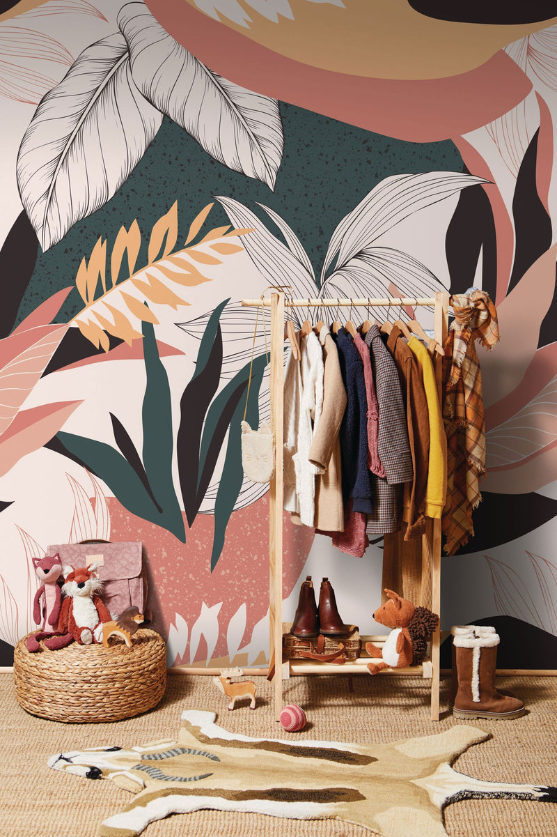 102384077 Panoramique Sweet Heart Rose Vert Mural by Caselio