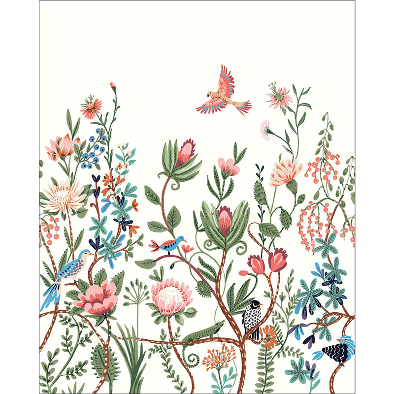 102414070 Panoramique Luna Rose Vert Fond Blanc Mural by Caselio