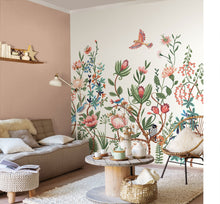 102414070 Panoramique Luna Rose Vert Fond Blanc Mural by Caselio