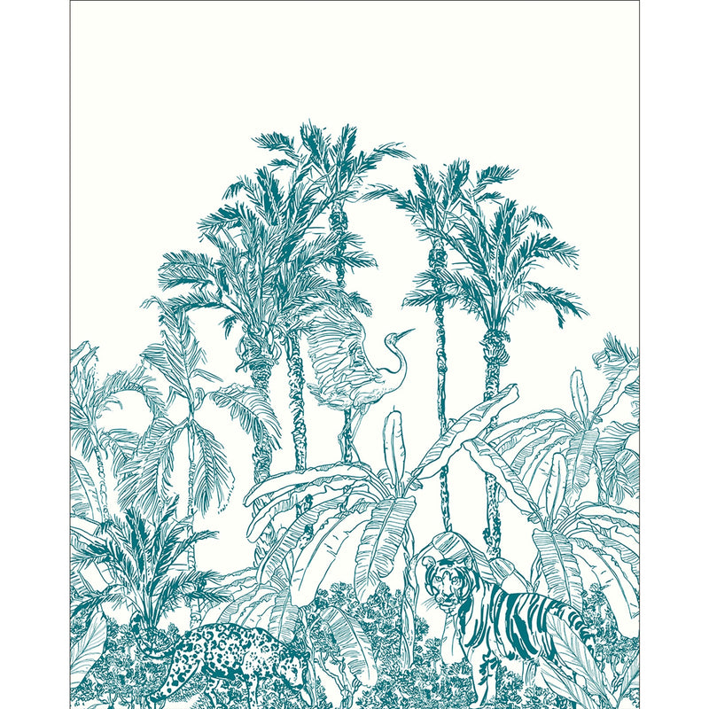 102436060 Panoramique La Jungle Enchantee Bleu Mural by Caselio