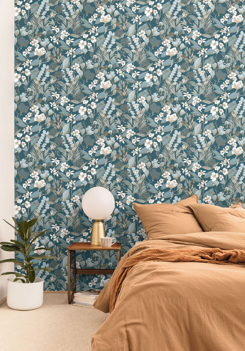 BLS102656162 Lovely Field Teal Blue Dore Wallpaper by Caselio