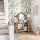 BLS102656260 Lovely Field Teal Blue Dore Fond Blanc Tzal Blue Dore Fond Blanc Wallpaper by Caselio
