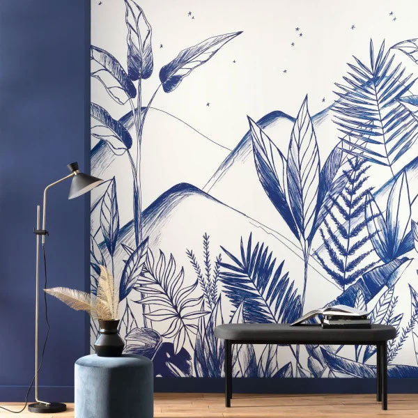 ONB102736260 Panoramique Tropical Night Only Blue Wallpanel by Caselio
