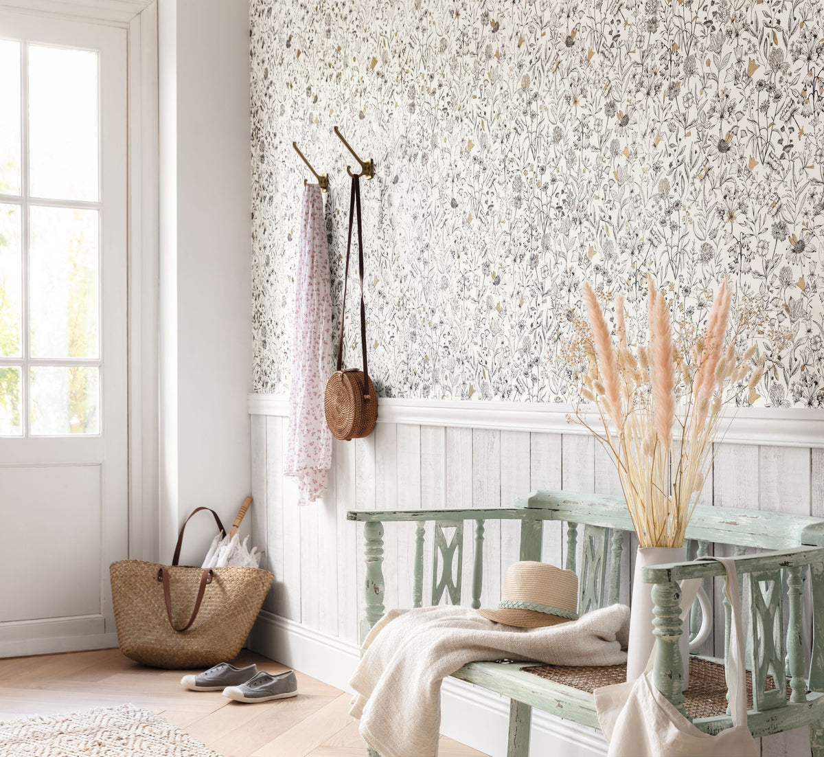 Jardin De Giverny Blanc Noir Art of Botany Wallpaper by Caselio