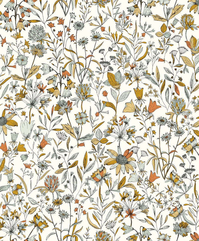 103000325 Jardin De Giverny Blanc Orange Wallpaper by Caselio