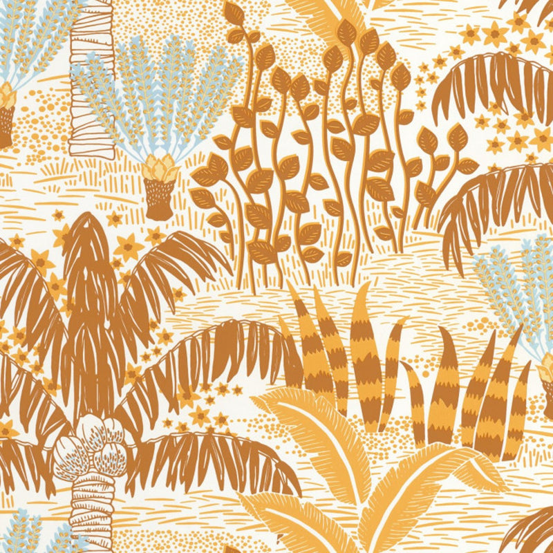 103692060 Palmeraie L'Epopee Safran Bleu Wallpaper By Caselio