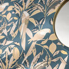 103796231 Gary Golden Age Bleu Paon Wallpaper By Caselio