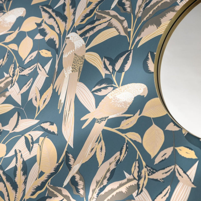 103796231 Gary Golden Age Bleu Paon Wallpaper By Caselio