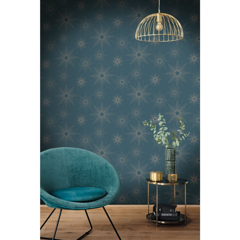 William Golden Age Bleu Nuit Cuivre Wallpaper By Caselio
