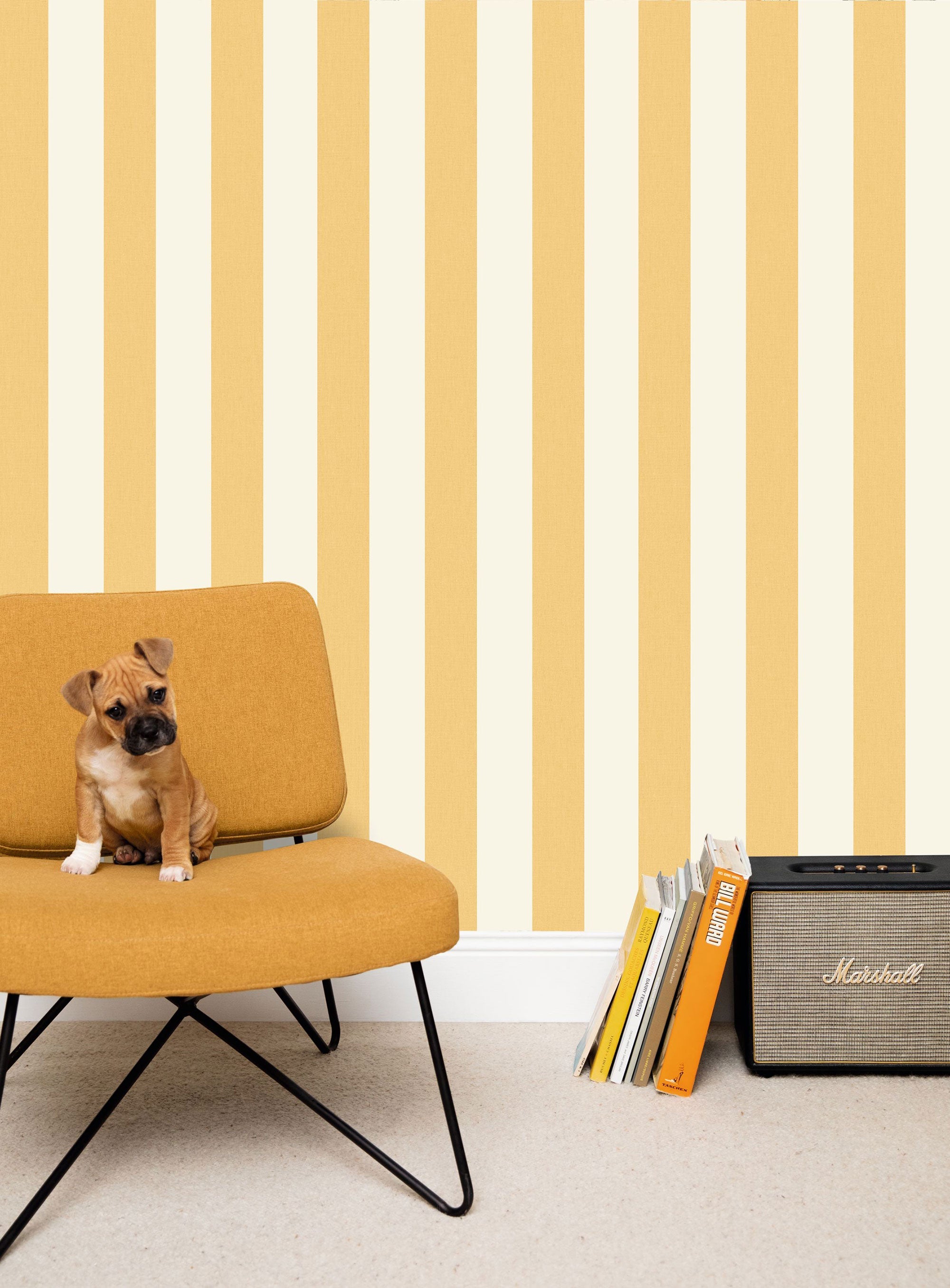 Linen Lines Jaune Soleil Line Up Wallpaper by Caselio