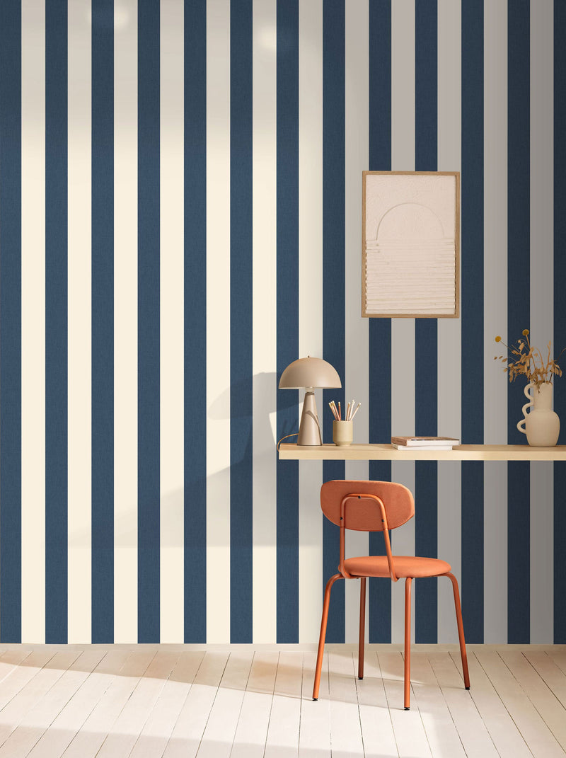 Linen Lines Bleu Denim Line Up Wallpaper by Caselio