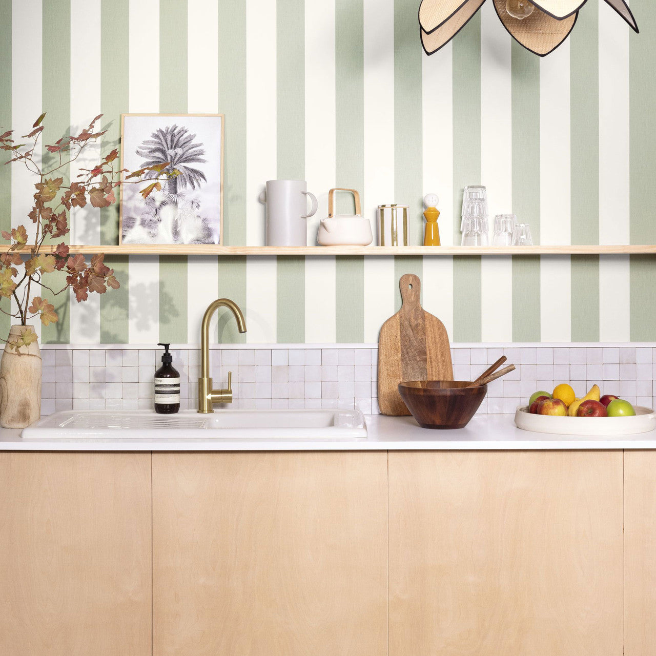 MIP104047004 Linen Lines Green Almond Wallpaper by Caselio