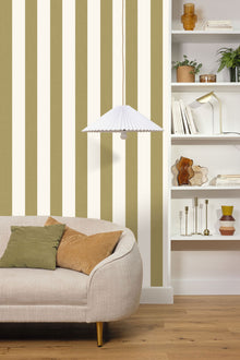 Linen Lines Vert Olive Line Up Wallpaper by Caselio