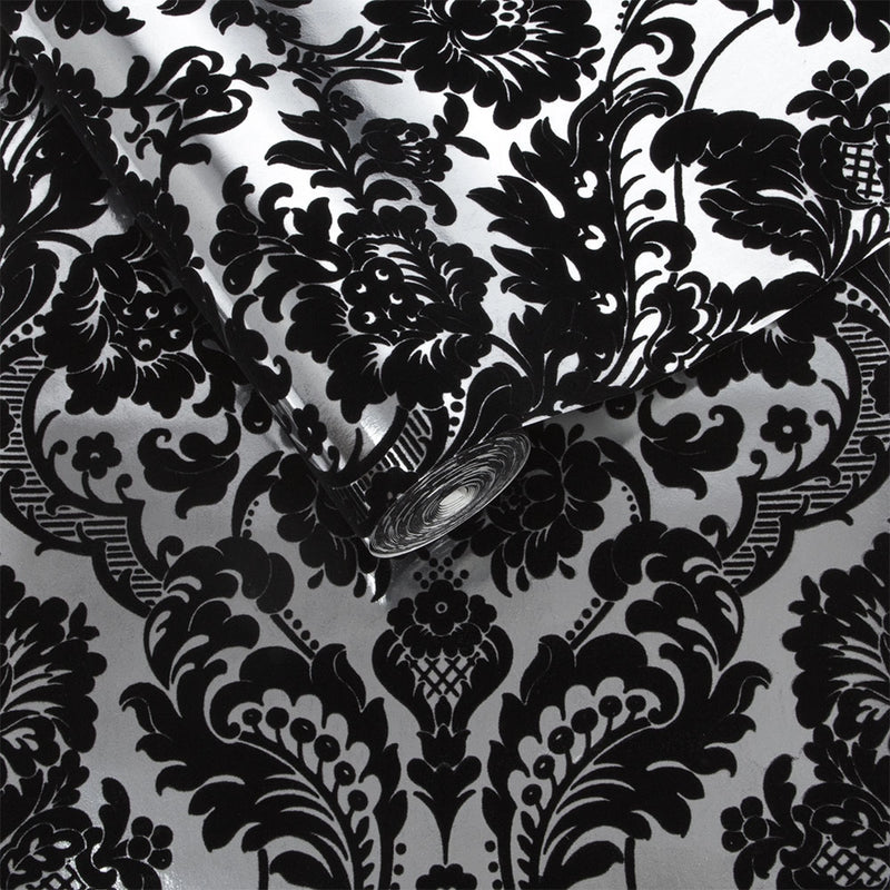 104562 Gothic Damask Flock Established Wallpaper by Graham and Brown