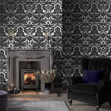 104562 Gothic Damask Flock Established Wallpaper by Graham and Brown